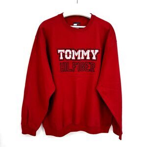 Tommy Hilfiger XXL Embroidered Crewneck Red Sweatshirt Heavy Cotton Vintage New